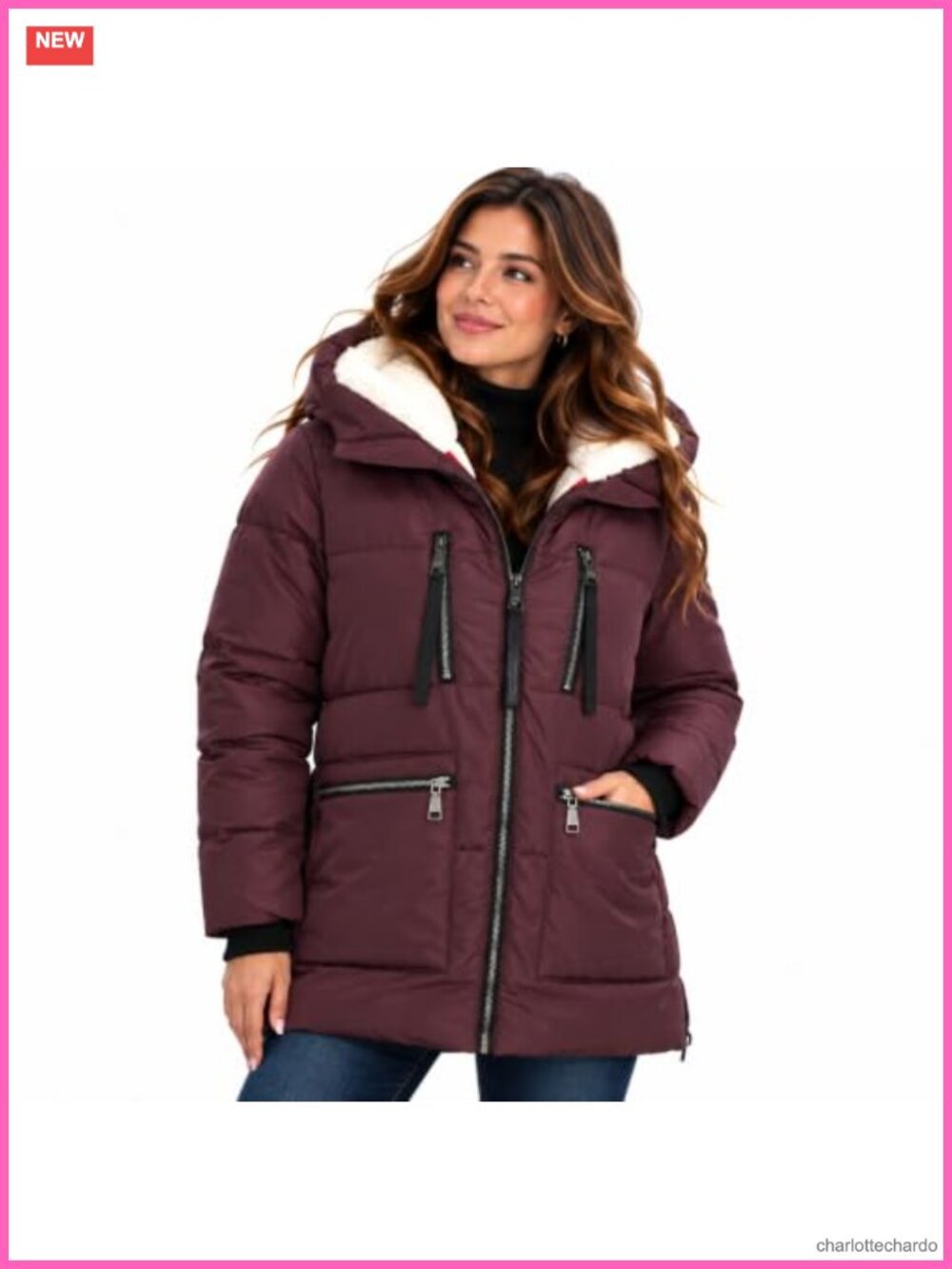 Mid-Length Quilted Puffer Parka Coat with Sherpa Hood